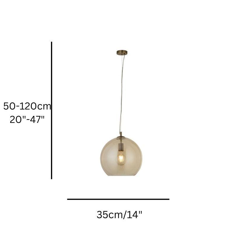 Balls 1 Light Round Amber Glass 35cm Ceiling Pendant