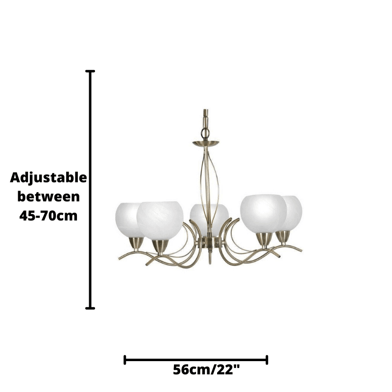 Luanda 5 Light Antique Brass Chandelier-WAREHOUSE-40-240626