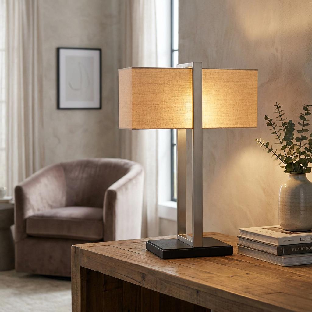 Produr Modern Nickel Table Lamp - Black Base & Linen Shade-OPEN-BOX-50-200826