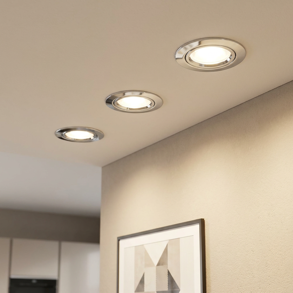 Eglo Peneto Set of 3 Chrome Recessed Downlights - 8.7cm by Eglo Lighting — suits kitchens, living rooms & bedrooms