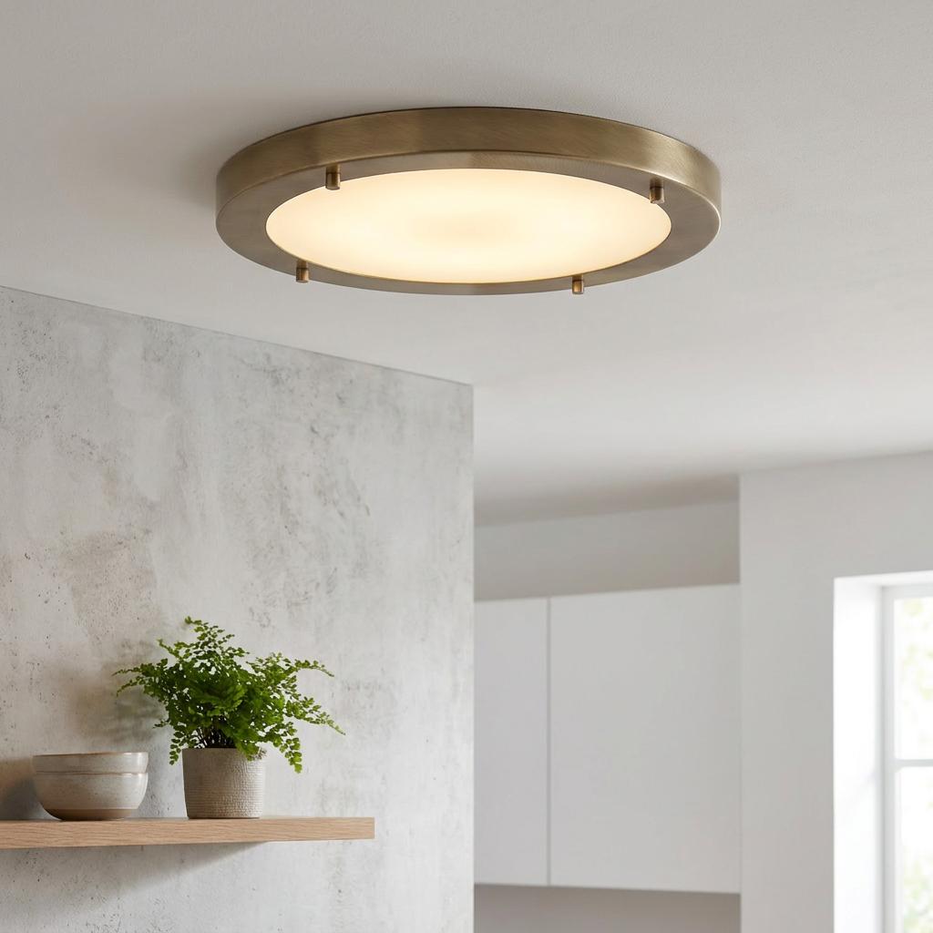 Rondo Antique Brass Large Flush Bathroom Ceiling Light-OPEN-BOX-50-04-09-26