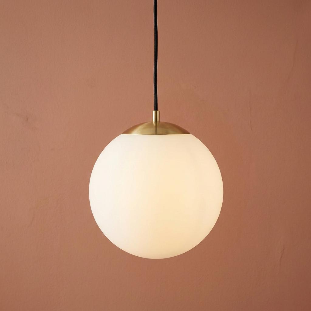 Searchlight Atom II Brass Pendant - Opal Glass Globe Shade - 30cm-warehouse-180926