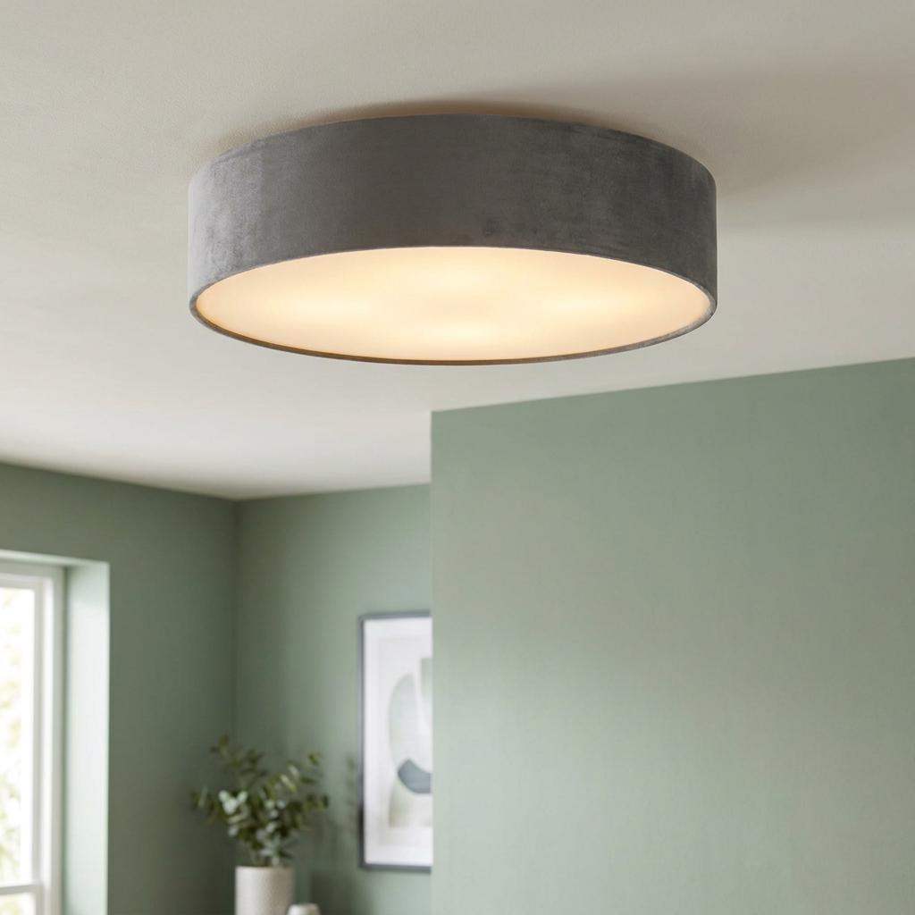 Searchlight Drum 3 Light Ceiling Flush - Grey Velvet Shade-warehouse-180926
