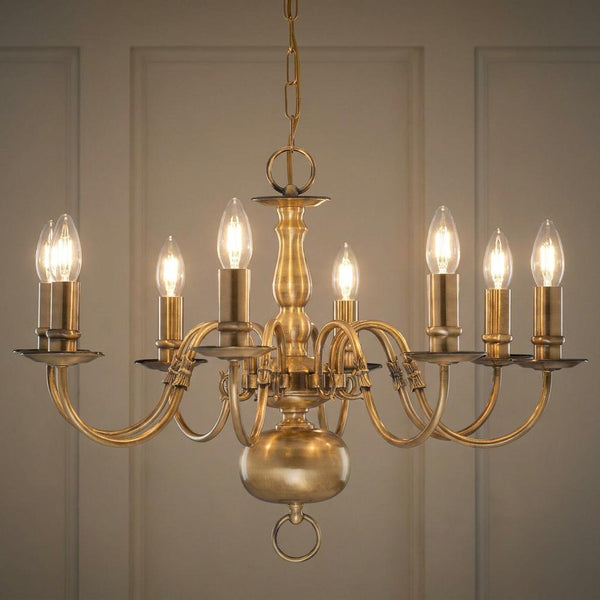 Searchlight Flemish 8 Light Solid Brass Chandelier | Traditional