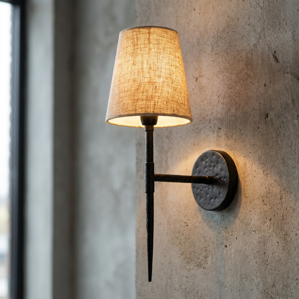Searchlight Gothic Black Wall Light With Linen Shade-warehouse-180926