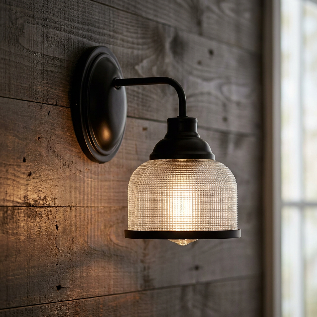 Searchlight Highworth Black Wall Light - Holophane Glass Shade-warehouse-180926