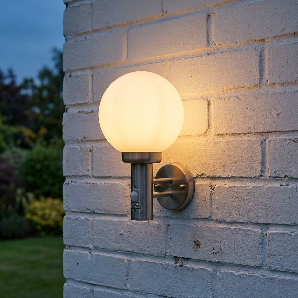 Searchlight Orb Stainless Steel Outdoor PIR Wall Light-WAREHOUSE-40-250626
