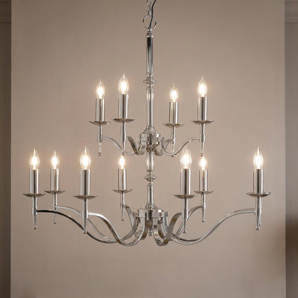 Stanford 12 Light Polished Nickel Finish Chandelier | Adjustable