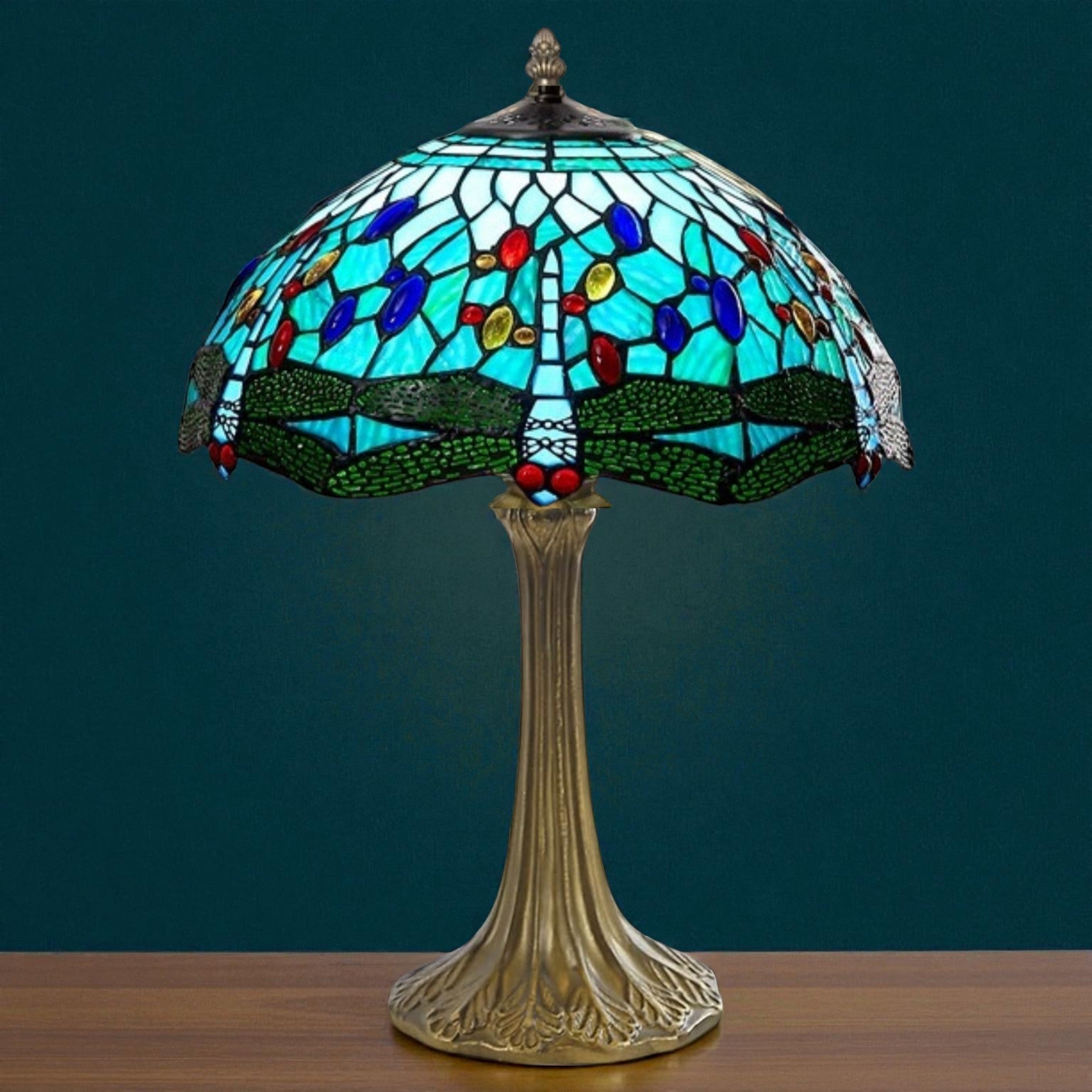 Aqua Dragonfly Tiffany Table Lamp