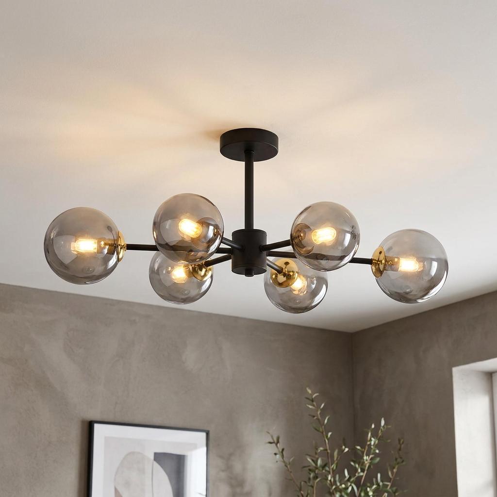 Tere 6 Light Gold, Black & Smoked Glass Semi Flush-warehouse-180926