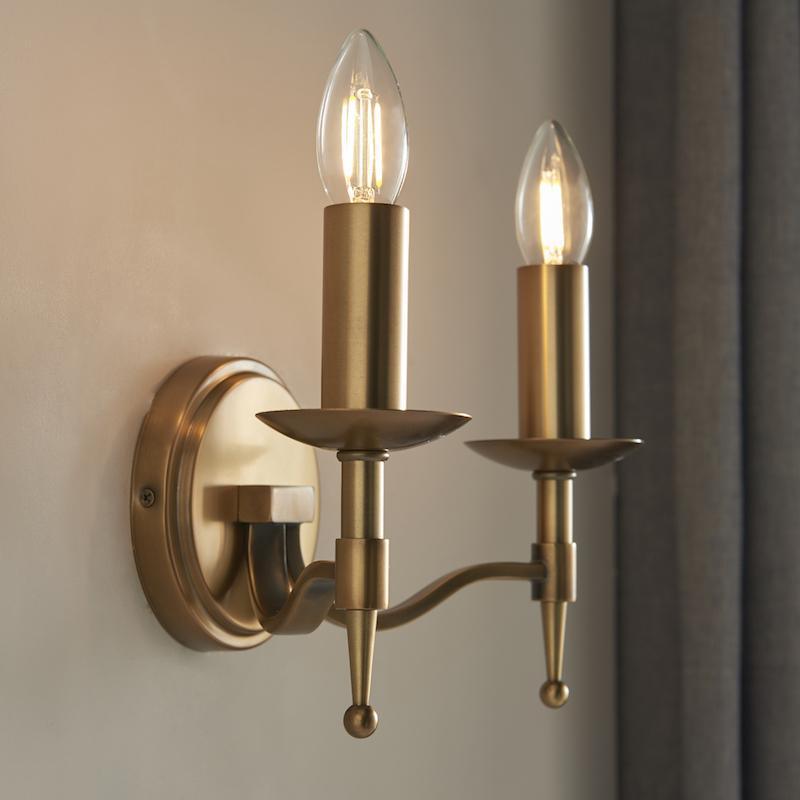 Stanford Antique Brass Finish Double Wall Light-OPEN-BOX-BSL-200826