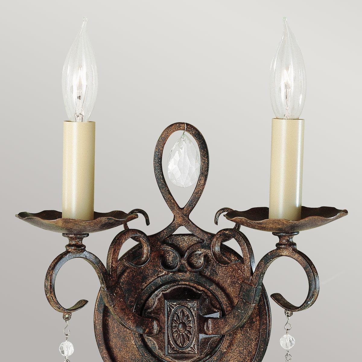 Feiss Chateau 2 Light Bronze Wall Light - Crystal Drops