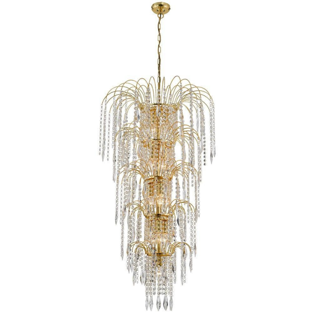 Waterfall 13 Light Gold & Crystal Tiered Chandelier — close-up detail