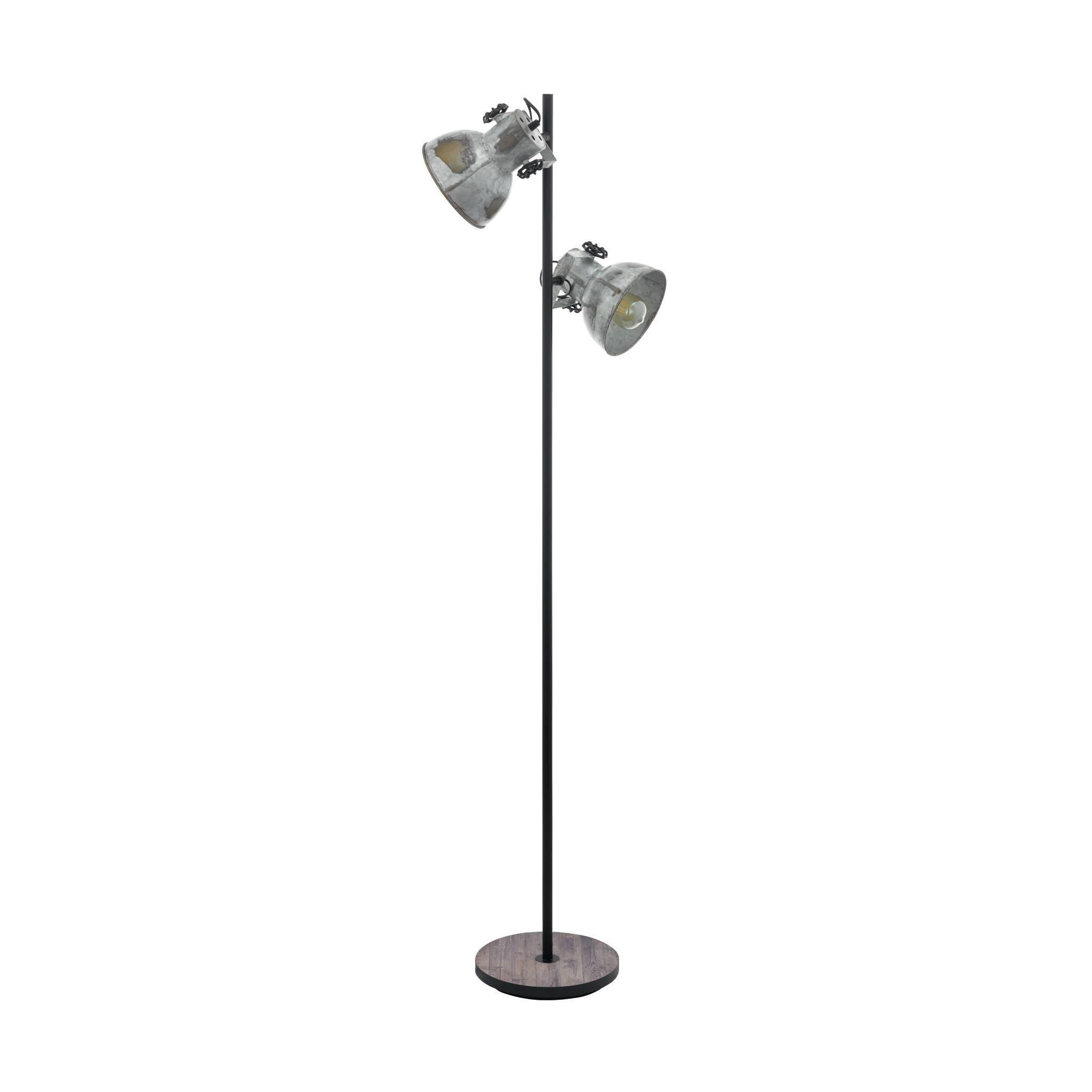 eglo barnstaple 2 light black wooden based floor lamp zinc shades living room image