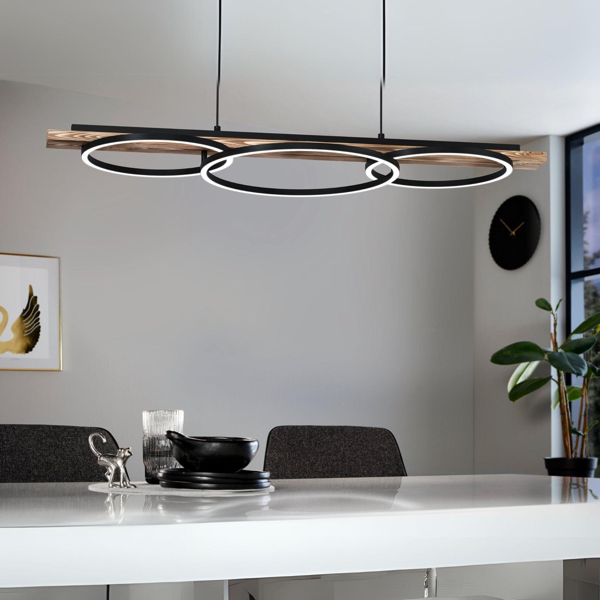 eglo boyal led 3 circle pine wood ceiling pendant