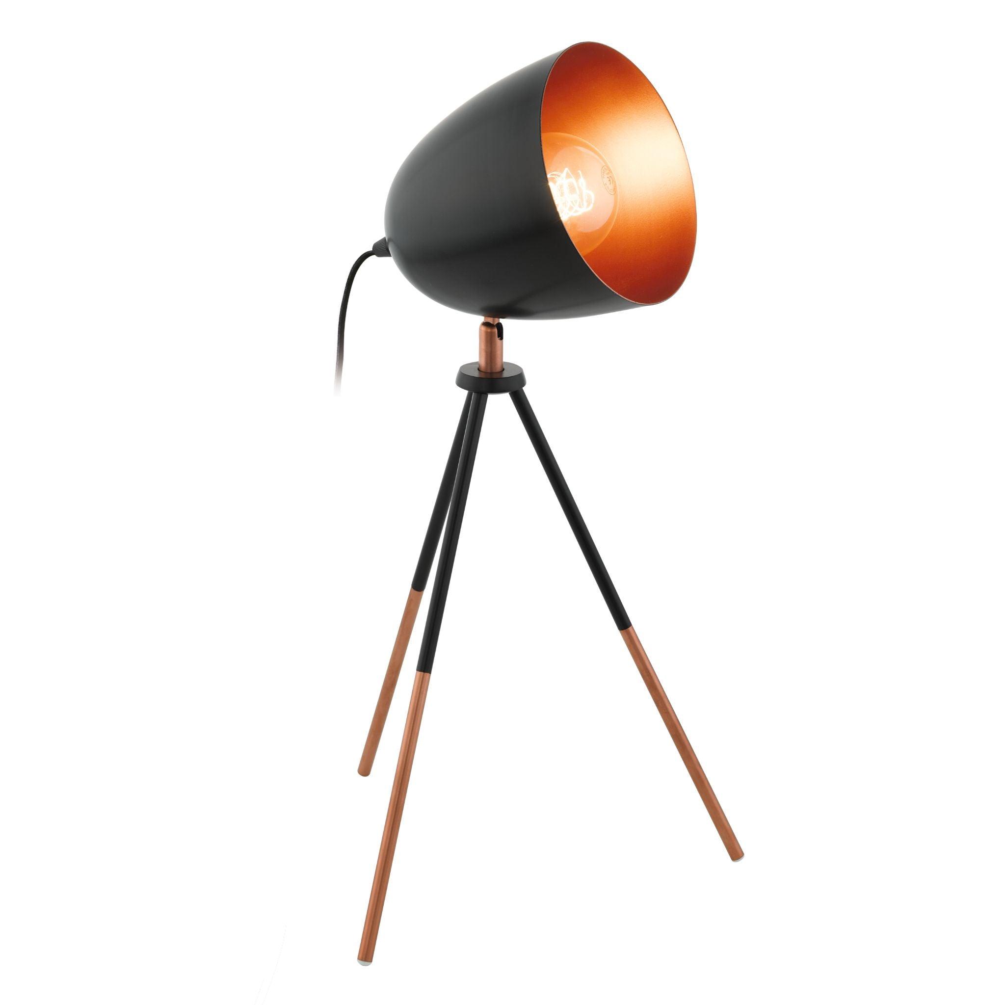 eglo chester black metal copper tripod table lamp living room image