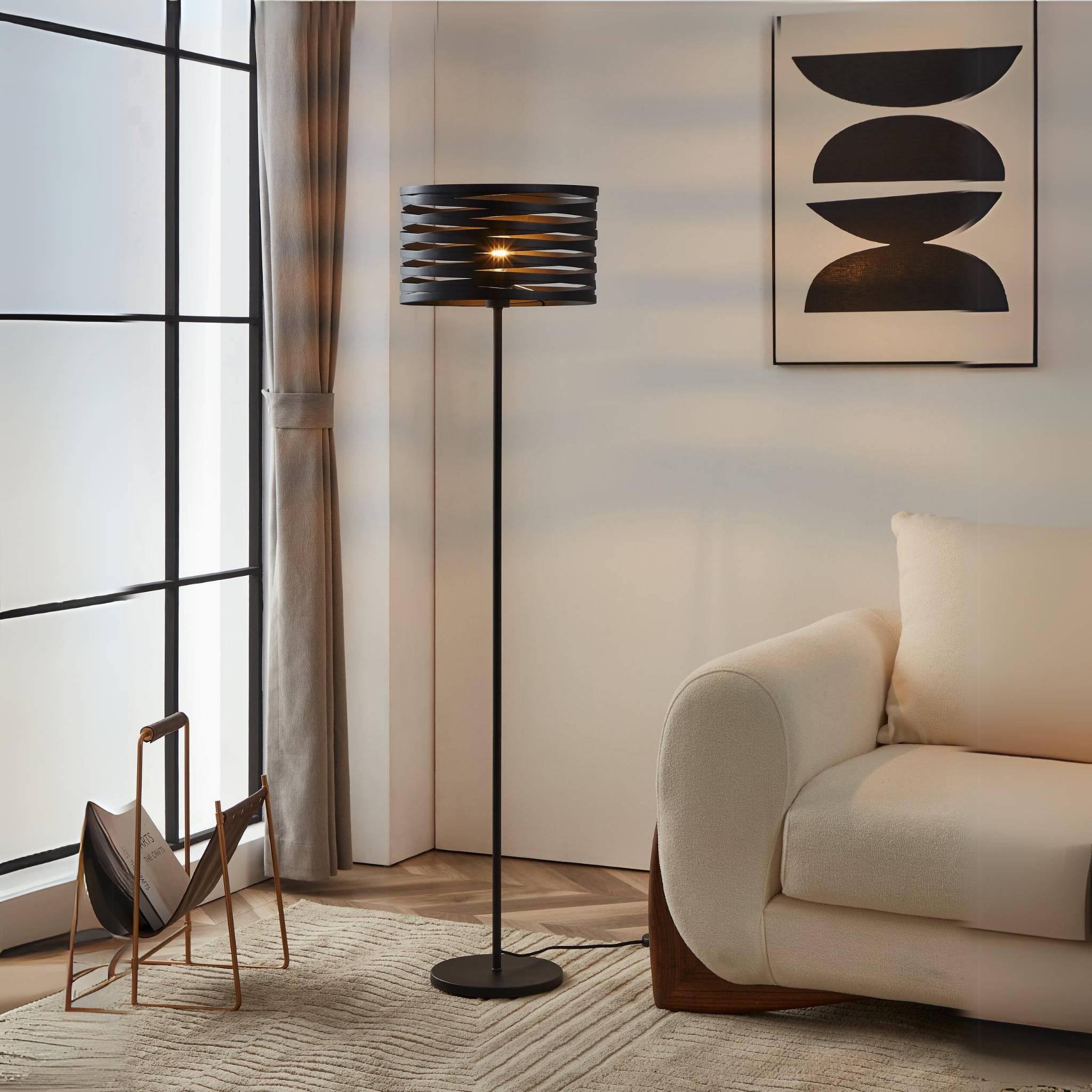 eglo cremella black steel shaded floor lamp