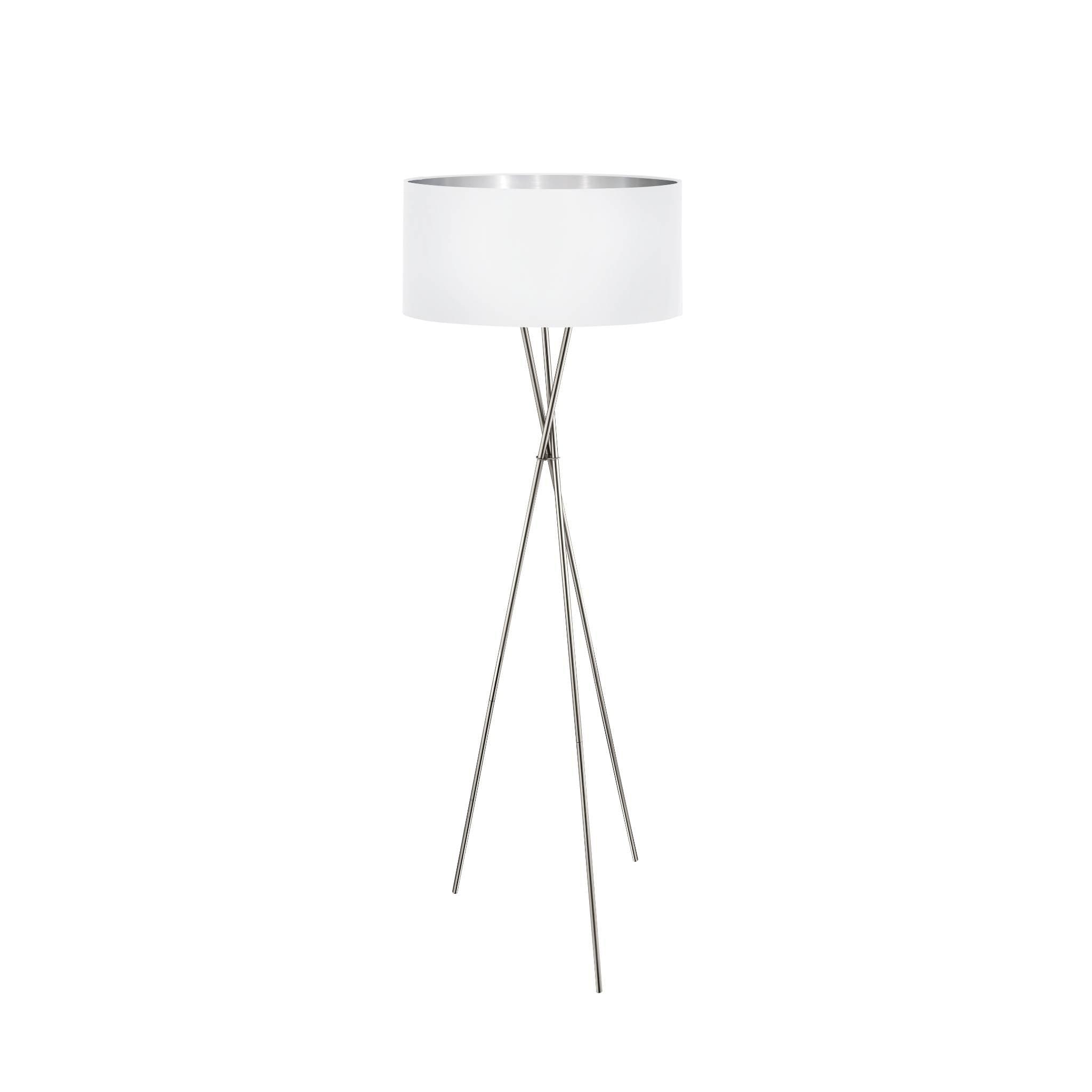 eglo fondachelli nickel tripod floor lamp fabric white silver shade living room image