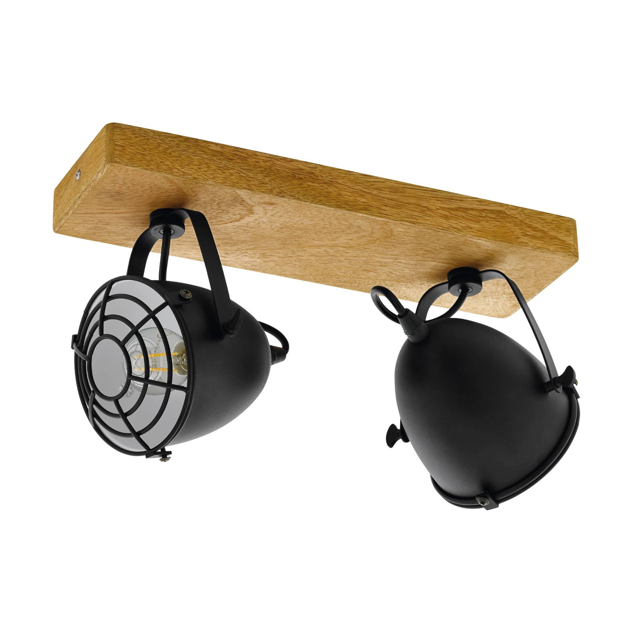 eglo gatebeck wood black 2 light bar spotlight living room image
