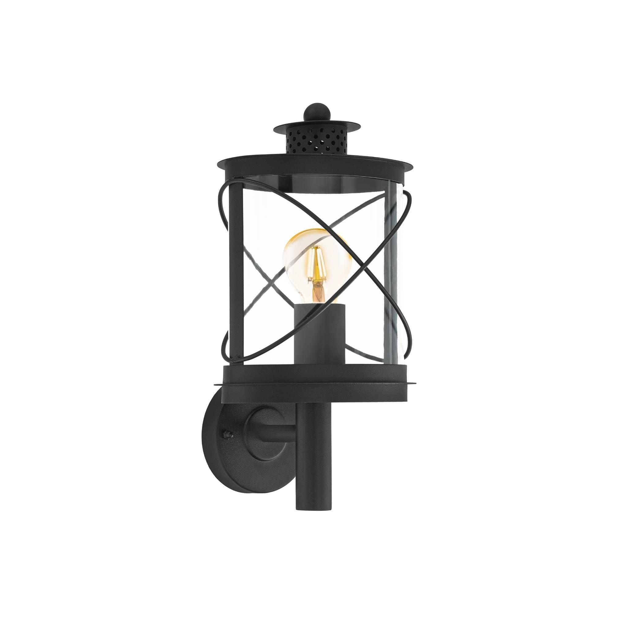 eglo hilburn black lantern style ip44 outdoor wall light living room image