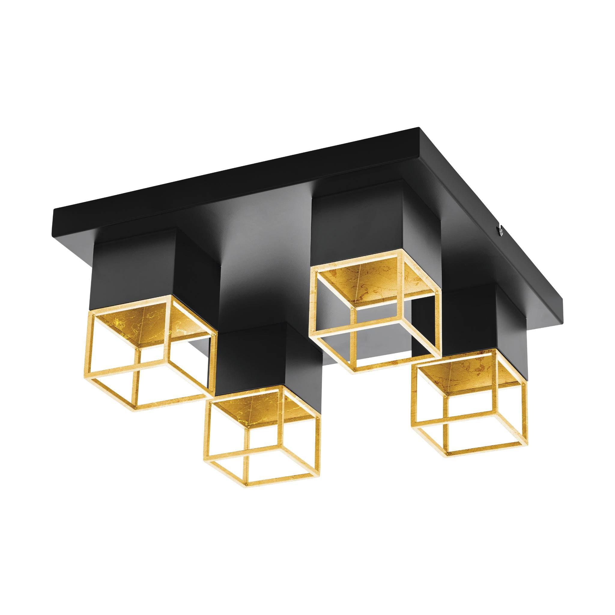 eglo montebaldo led black and gold square 4 light ceiling flush living room image