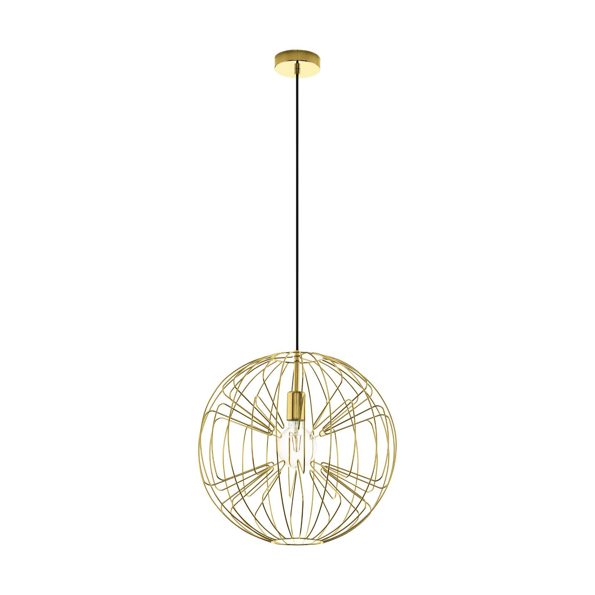 eglo okinzuri brass spherical wire frame ceiling pendant living room close up