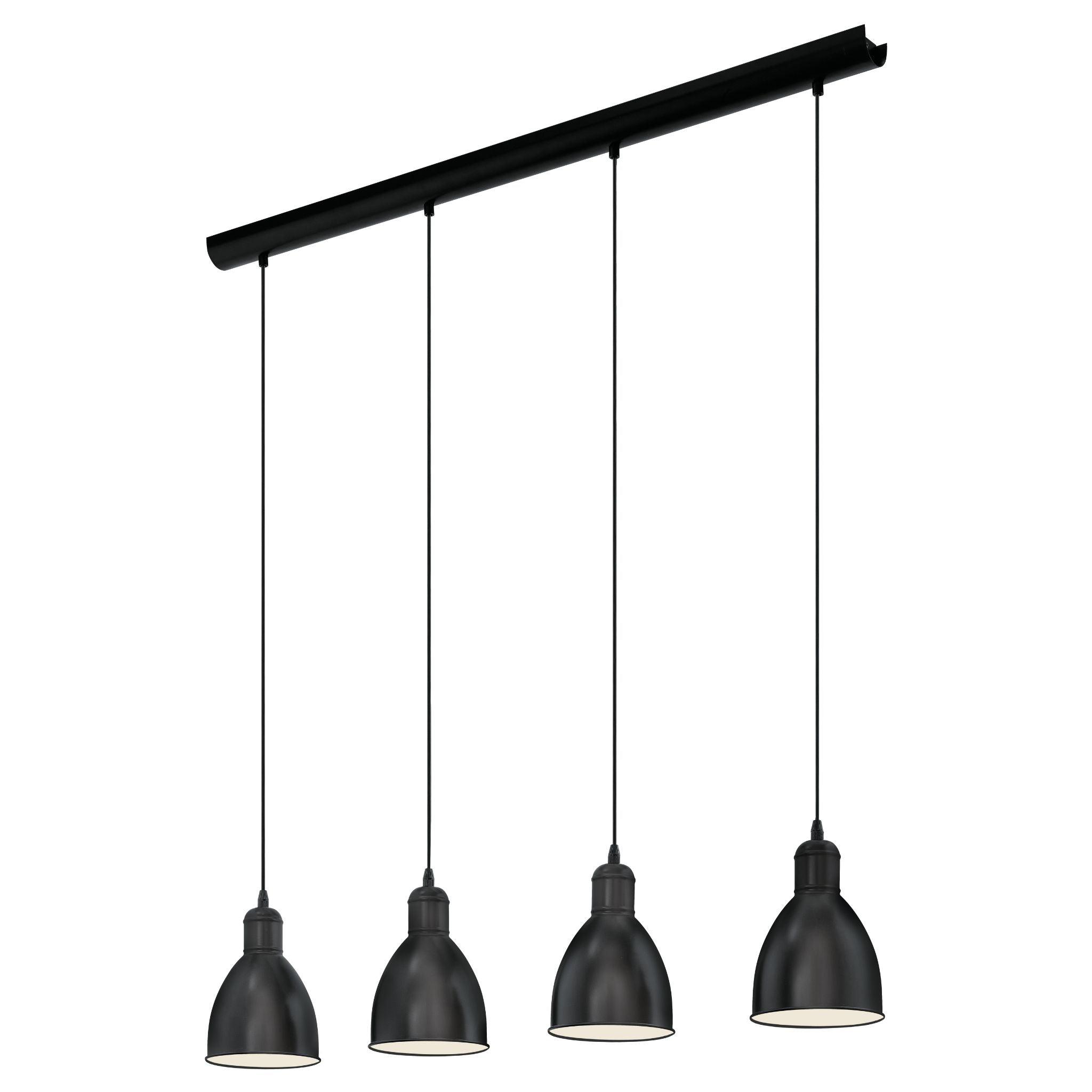eglo priddy 4 light black metal industrial shaded ceiling pendant living room close up