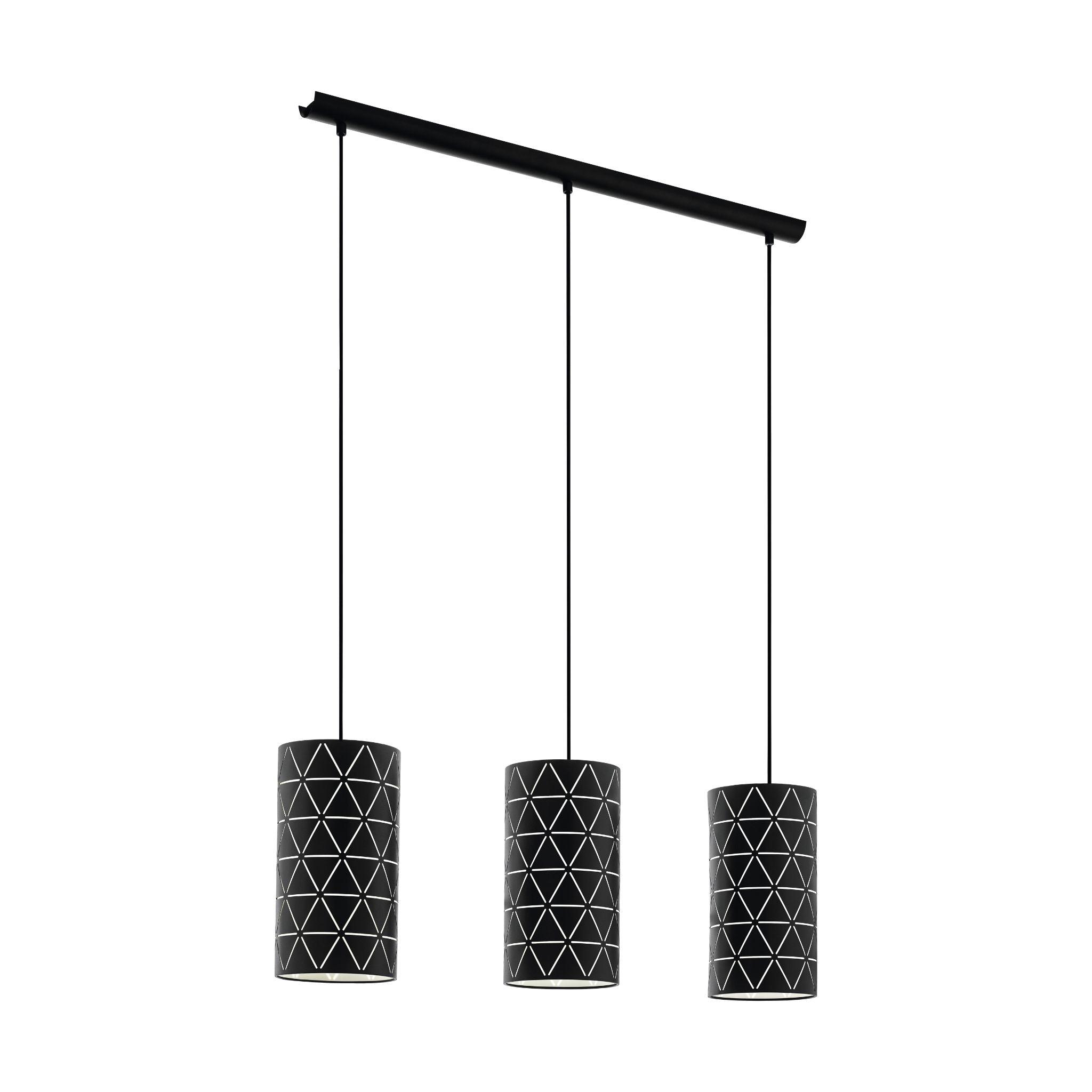 eglo ramon 3 light black metsl metal geometric ceiling pendant