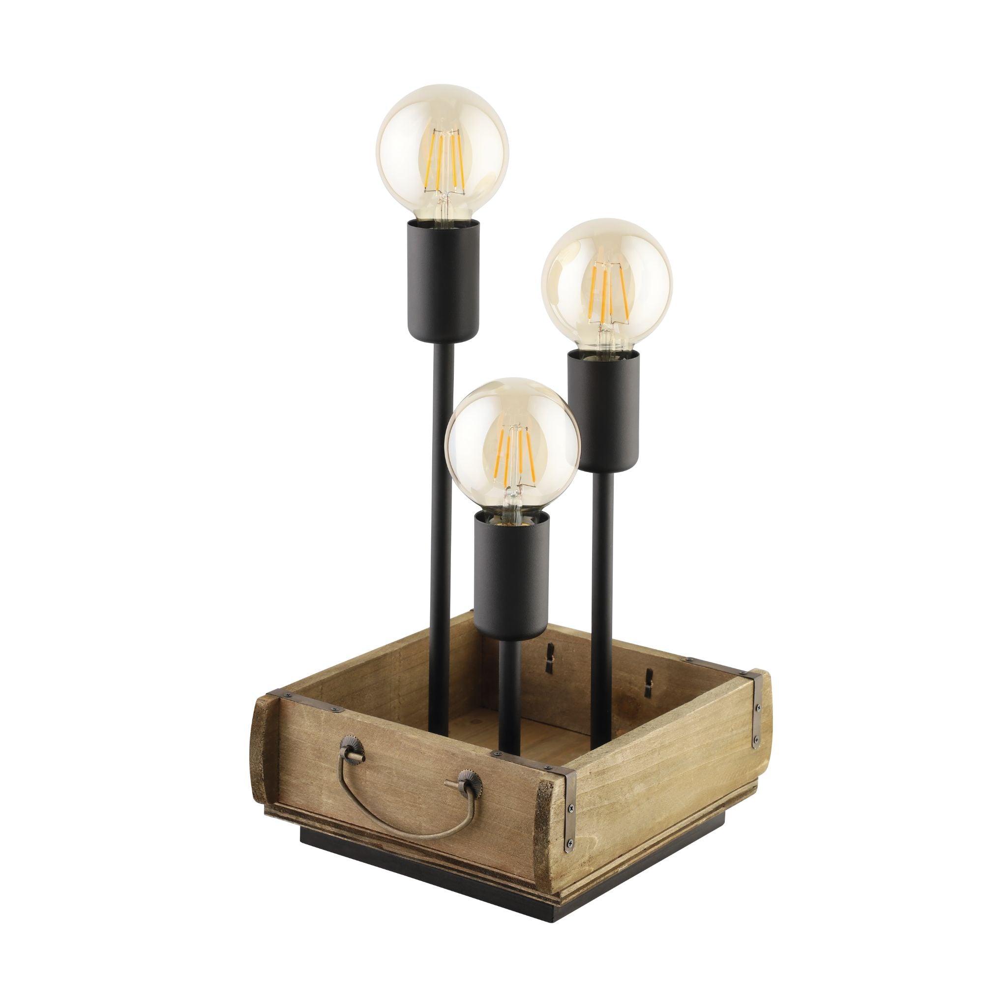 Eglo Wootton 3 Light Wooden Crate Table Lamp