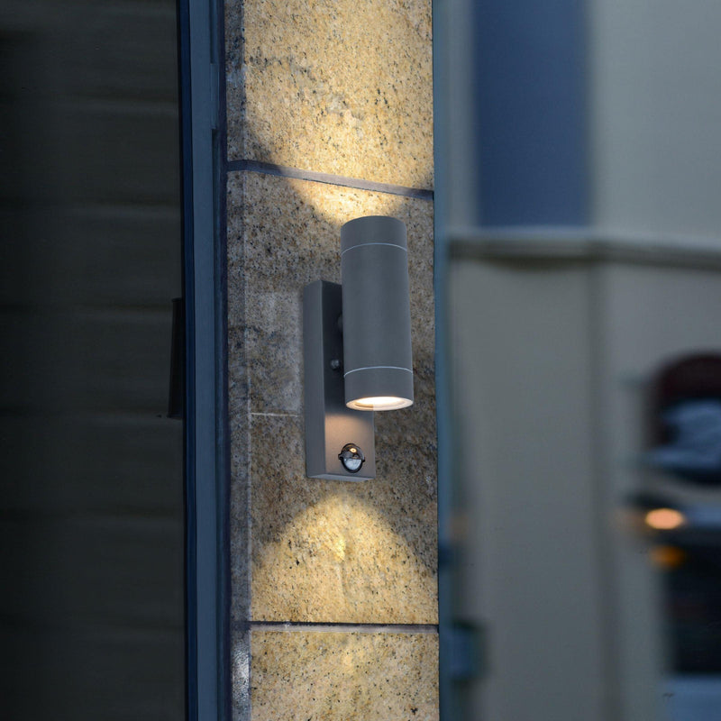 Lutec Rado Outdoor Graphite Wall Light - PIR Sensor 5510809424 attached to an outside wall