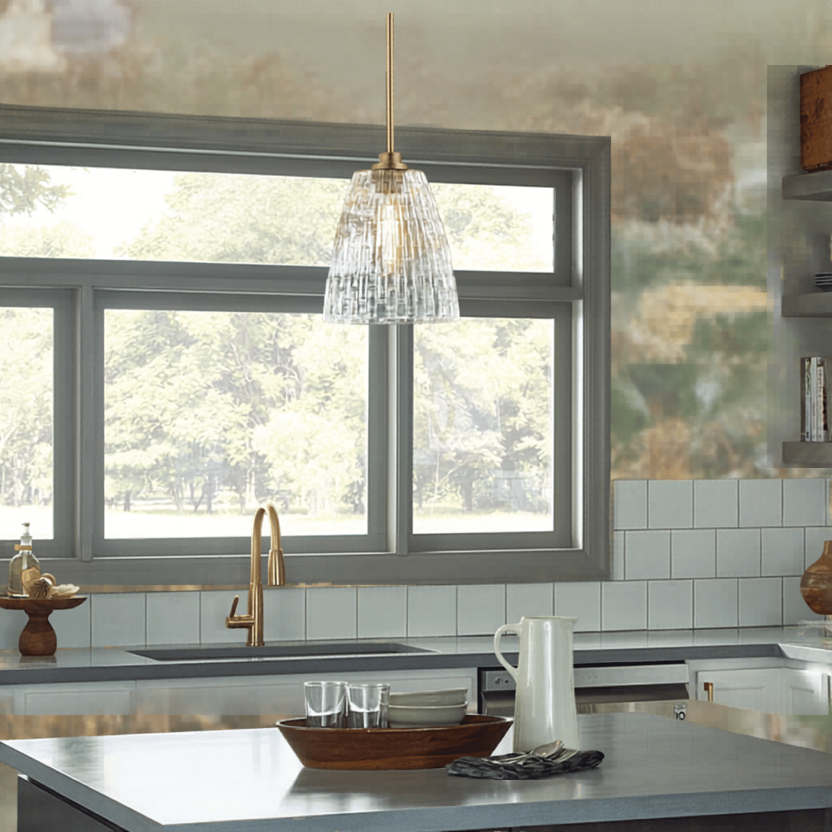 Windsor Brass Duo-Mount Industrial Pendant - Blown Glass Shade