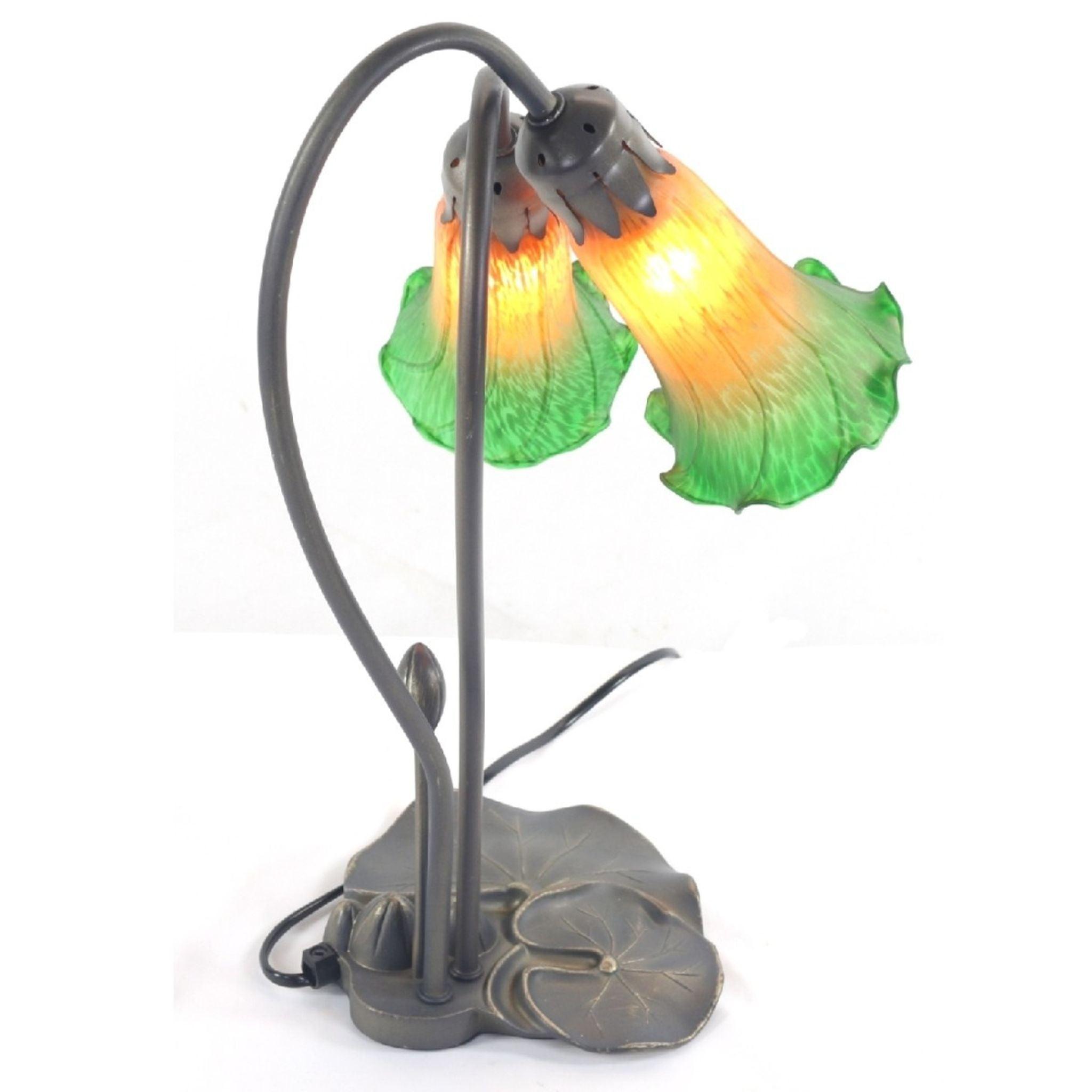 Green Double Lily Glass Table Lamp-JJV-Living-Room-Tiffany Lighting Direct-[image-position]