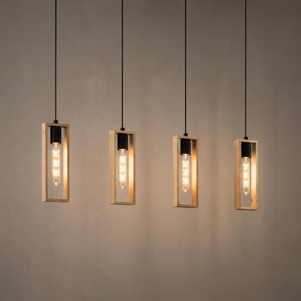 Eglo Littleton 3 Light Black & Wooden Rectangular Ceiling Pendant by Eglo Lighting