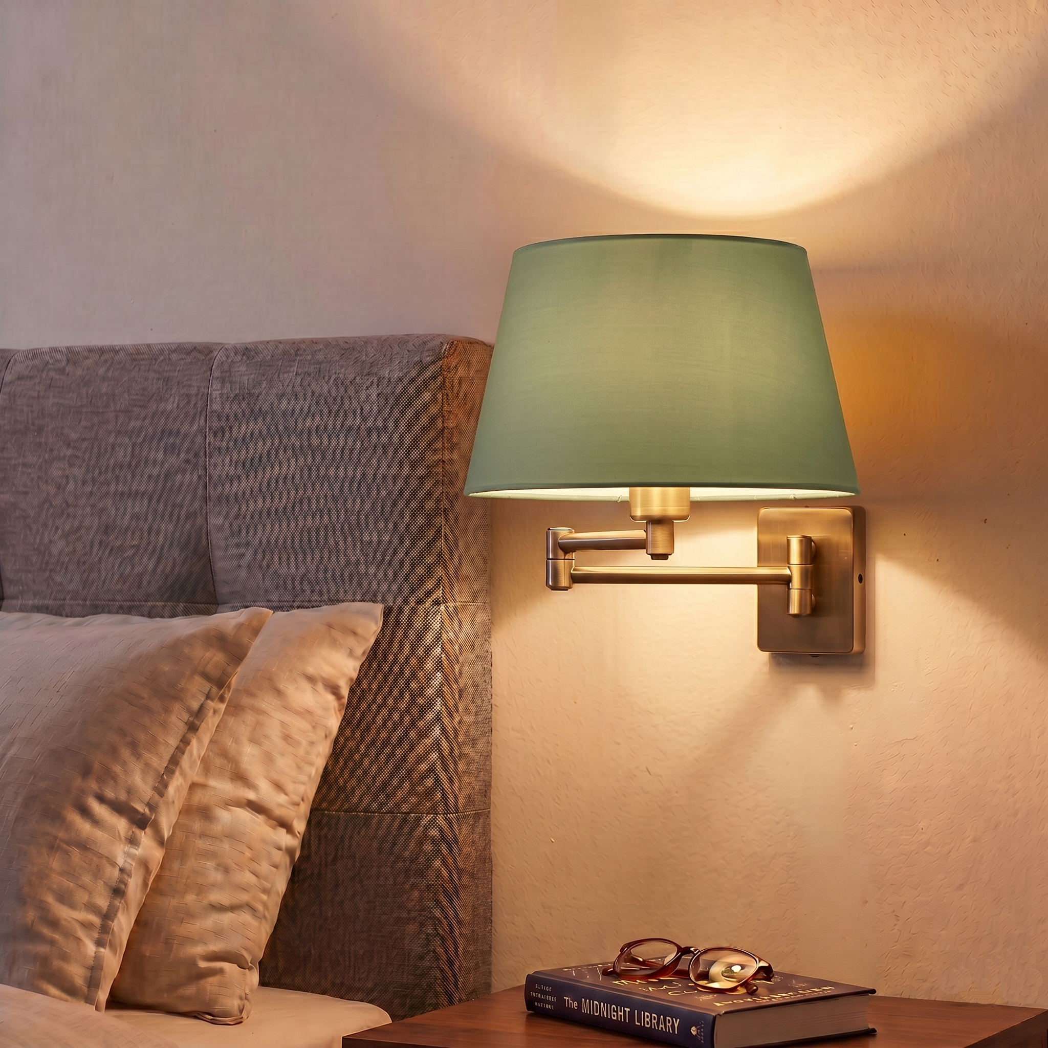 Armada Antique Brass Wall Light with Green Shade