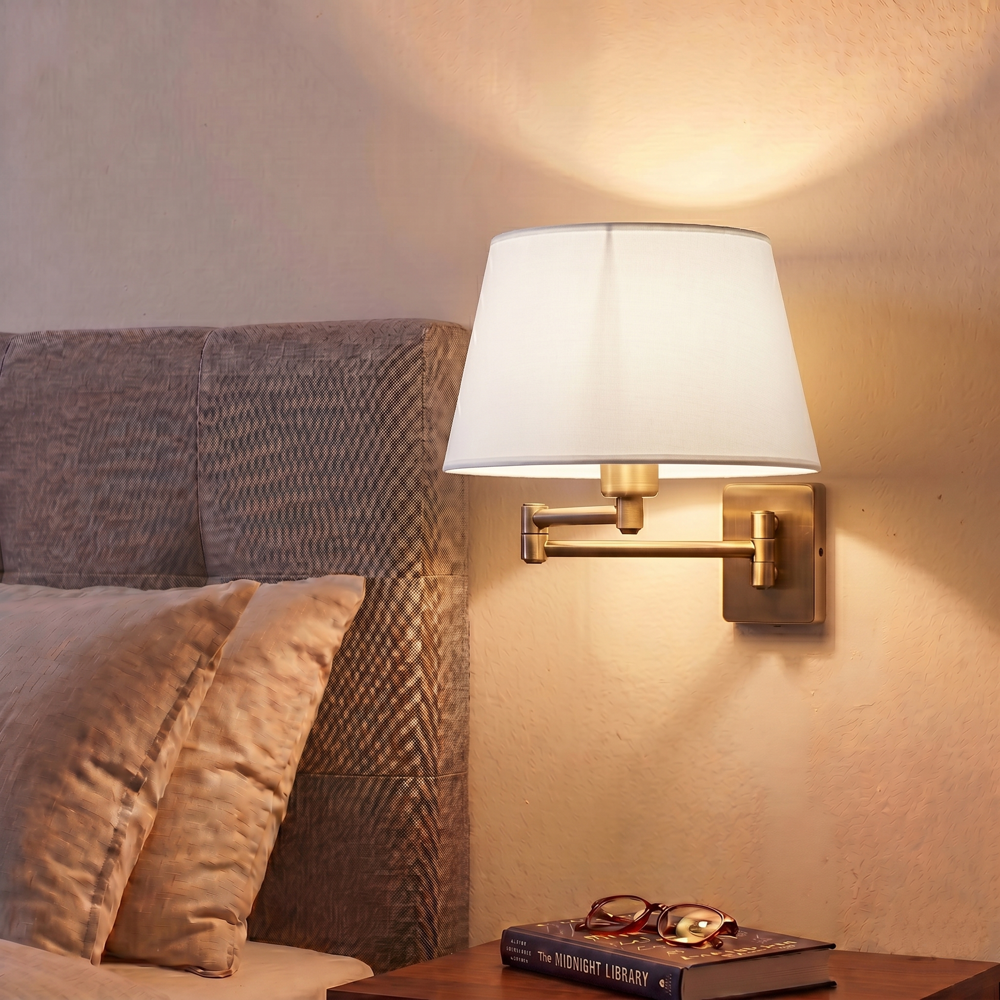 Armada Antique Brass Wall Light with White Shade