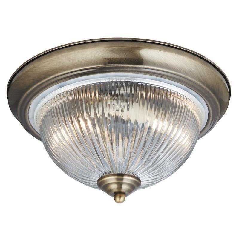 American Diner 1 Light Brass & Ribbed Glass Ceiling Flush-WAREHOUSE-40-250626