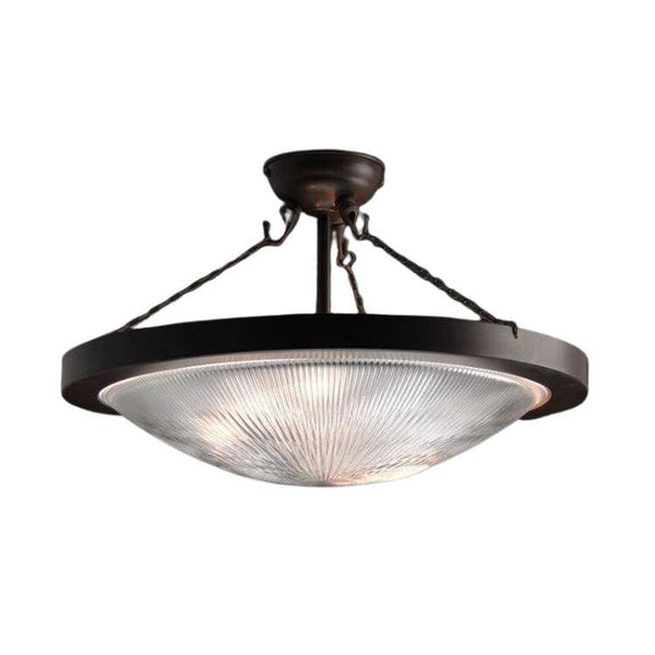 Art Deco Prismatic Dish Antique Bronze  Semi-Flush Ceiling Light 432826