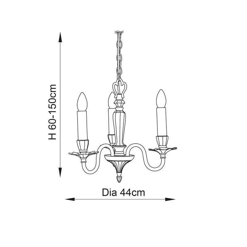 Interiors 1900 Asquith Solid Brass 3 Light Chandelier