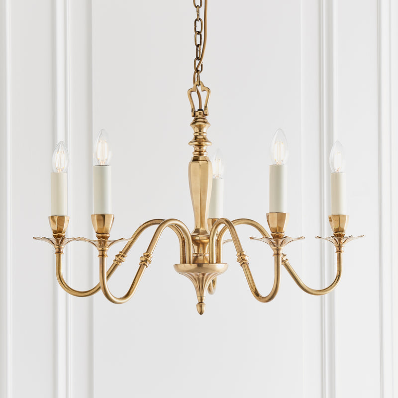 Interiors 1900 Asquith Solid Brass 5 Light Chandelier