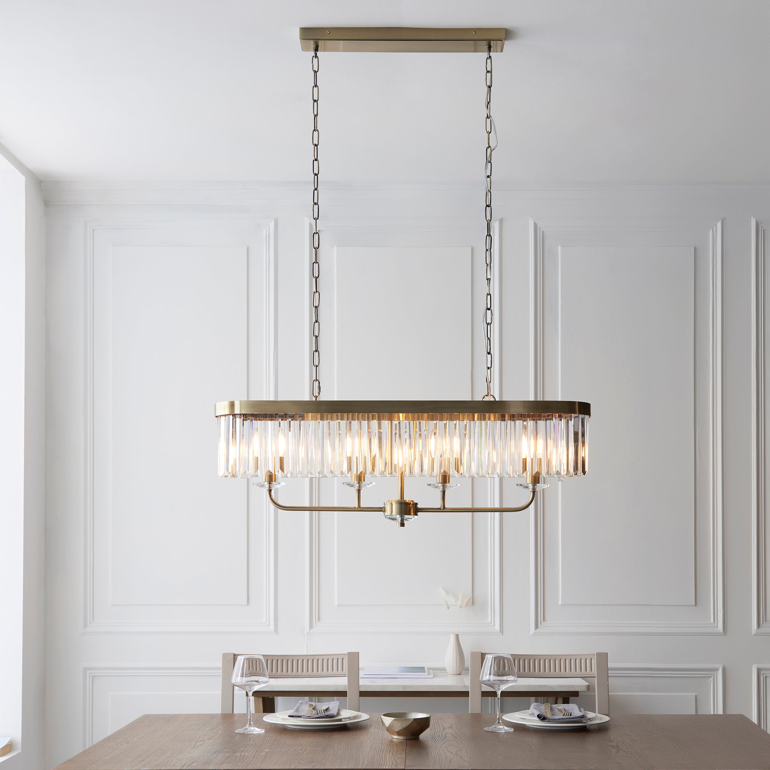 Ealing Brass 4 Light Linear Ceiling Pendant - Cut Faceted Glass