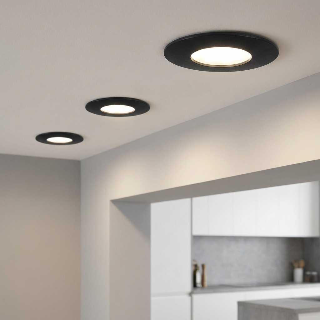 Eglo Pineda Set of 3 Black LED Recessed Spot Lights - 7.8cm by Eglo Lighting — suits kitchens, living rooms & bedrooms