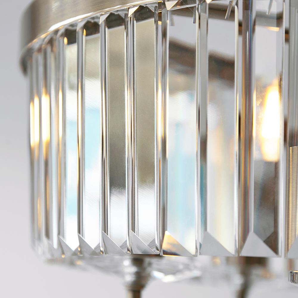 Ealing 3 Light Round Brass & Clear Cut Glass Semi Flush