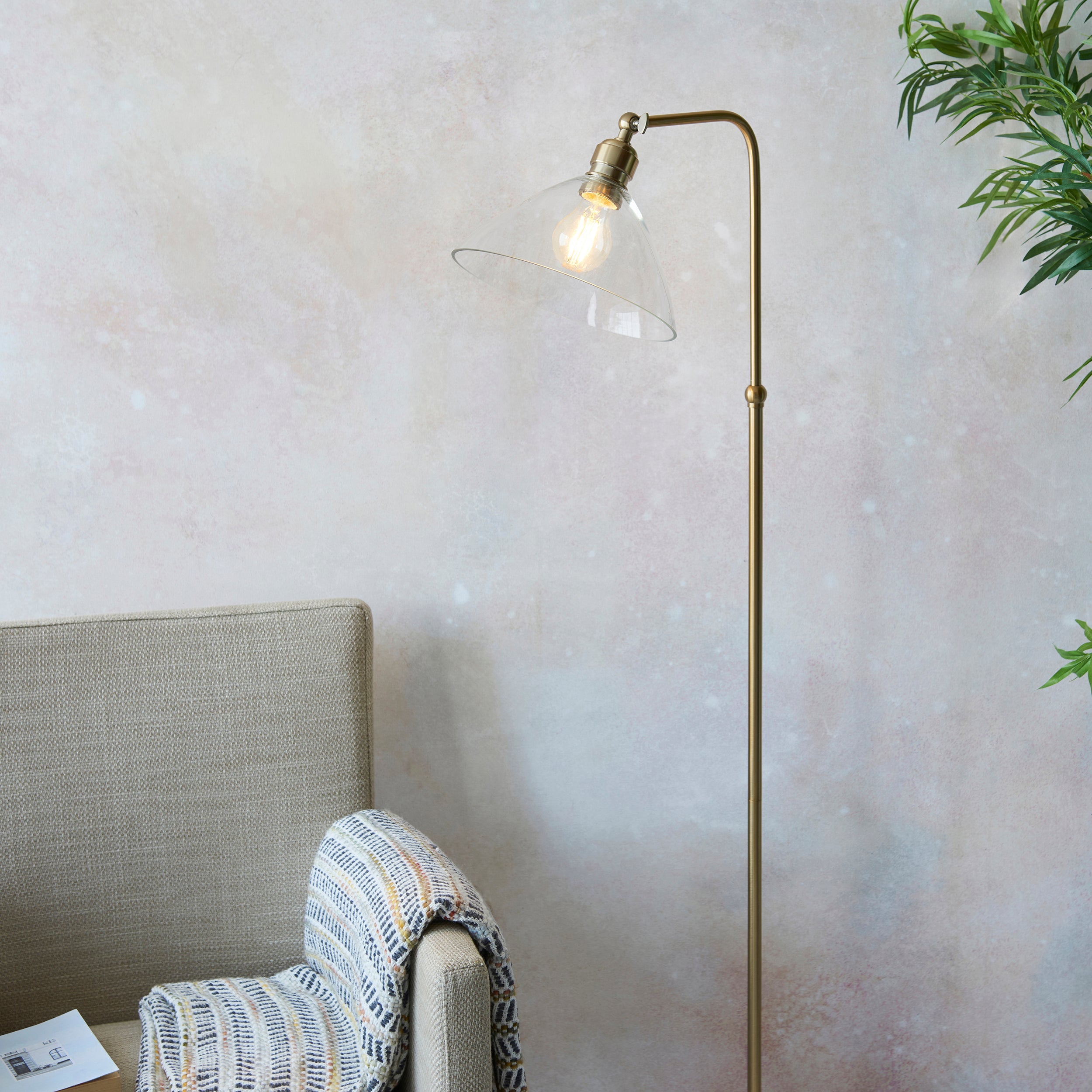 Island Brass & Clear Glass Art Deco Floor Lamp