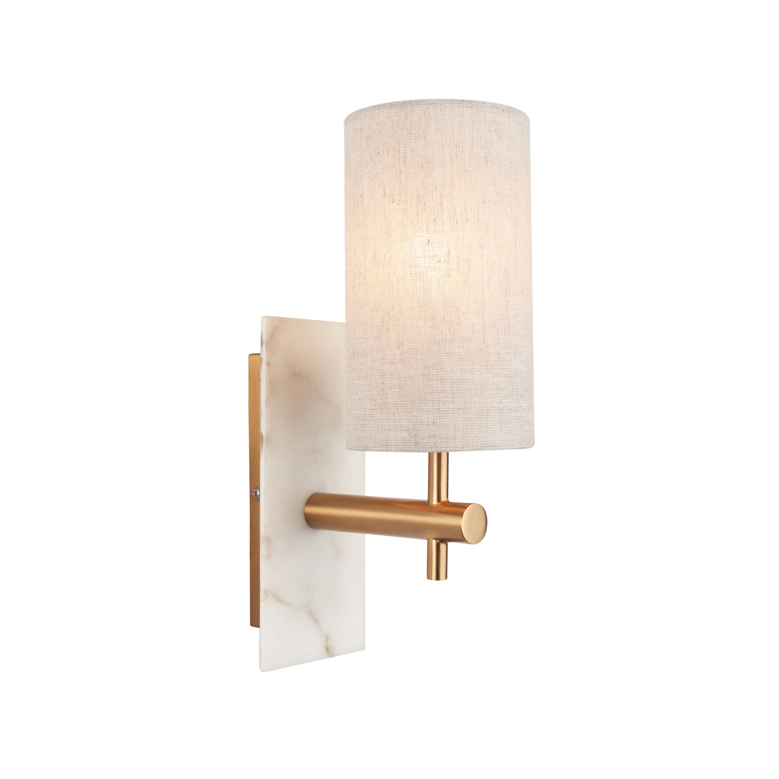 Living Lights Brass & White Marble Wall Light - Linen Shade