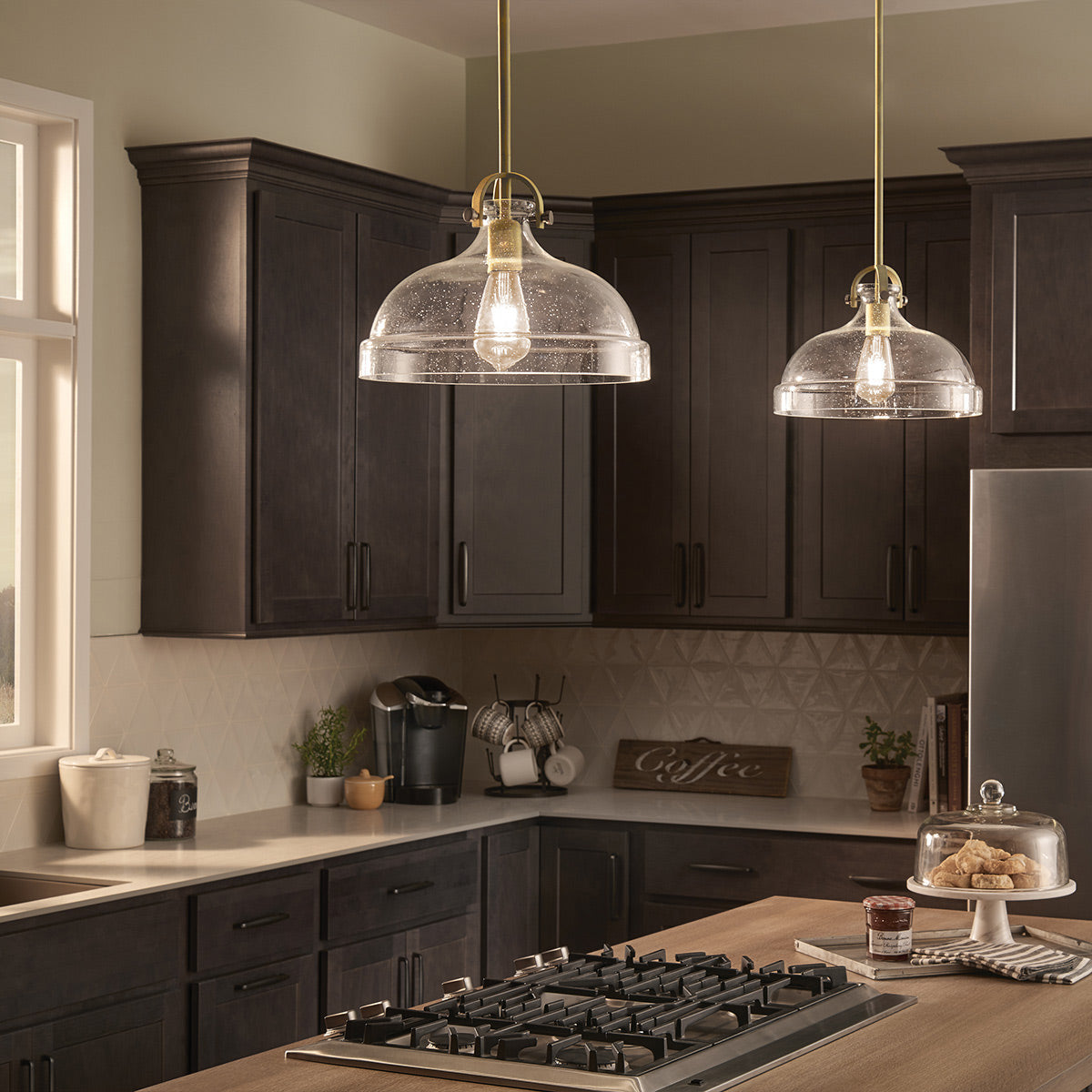 Hampton Brass Duo-Mount Pendant - Blown Seed Glass Shade