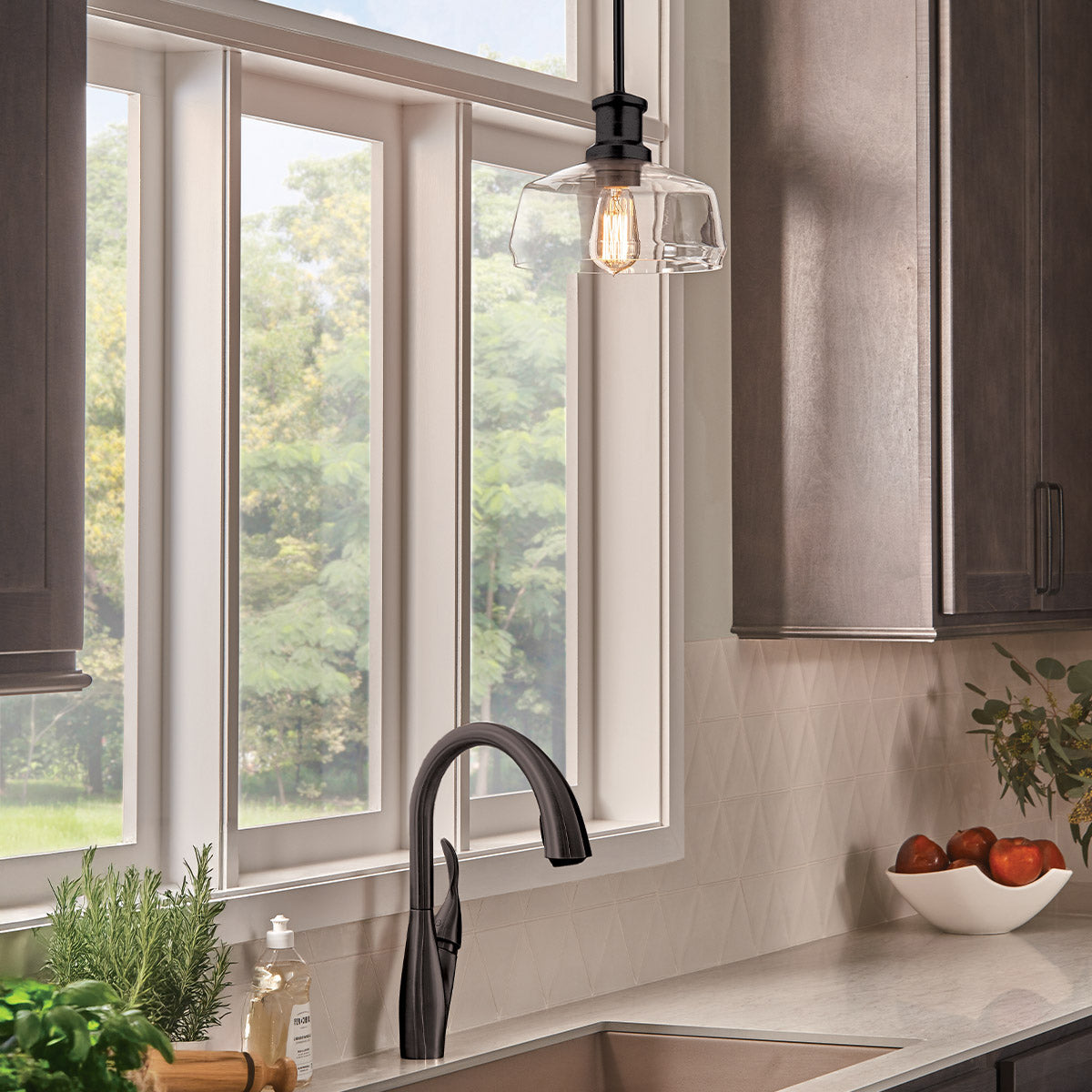 Notting Hill Graphite Duo-Mount Pendant - Blown Clear Glass Shade