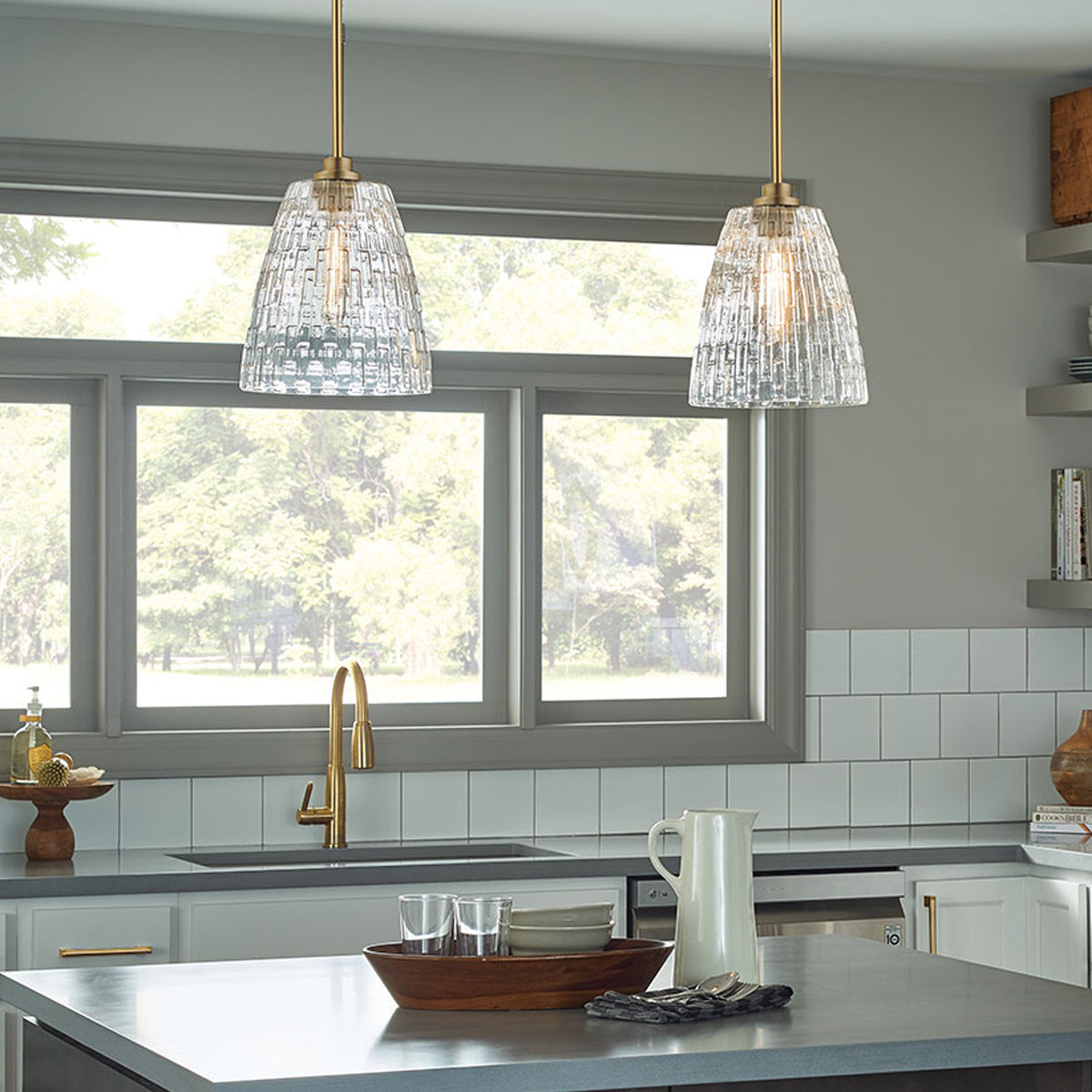 Windsor Brass Duo-Mount Industrial Pendant - Blown Glass Shade