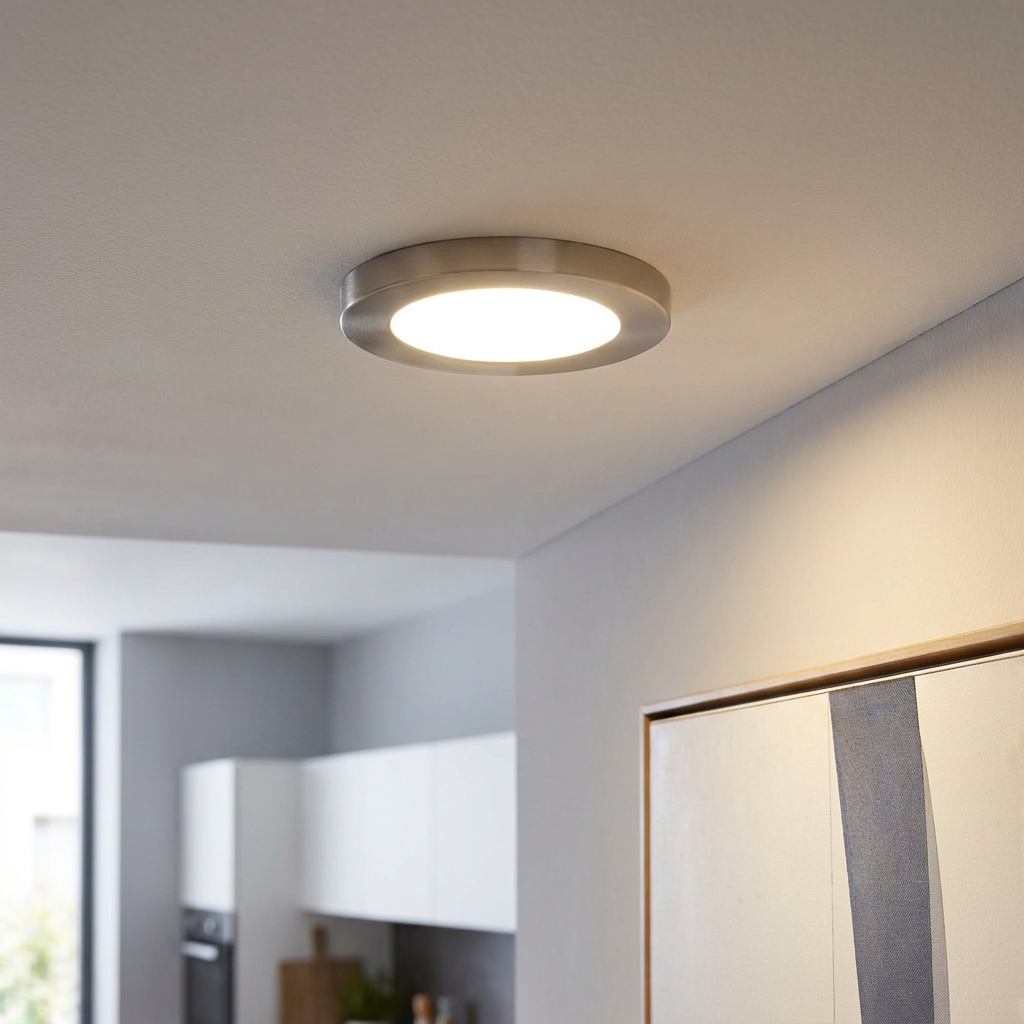 Eglo Fueva Flex Satin Nickel LED Recessed Ceiling Light - 11.7cm by Eglo Lighting — suits kitchens, living rooms & bedrooms