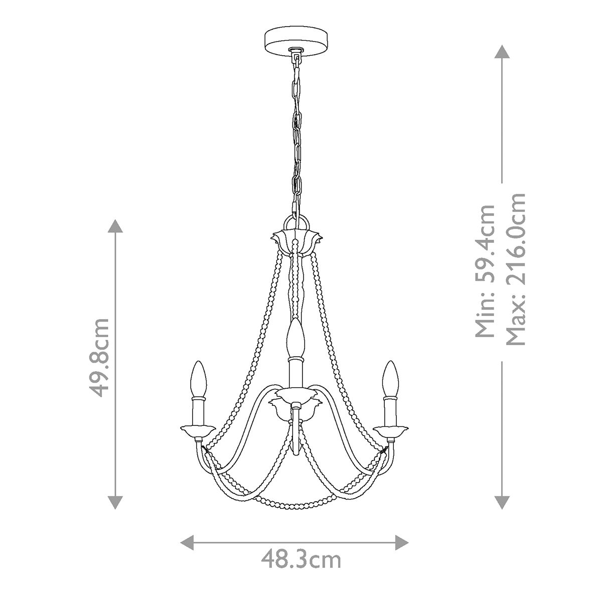 Elstead Lighting Feiss Maryville 3 Light Grey Chandelier-OPEN-BOX-50-270826