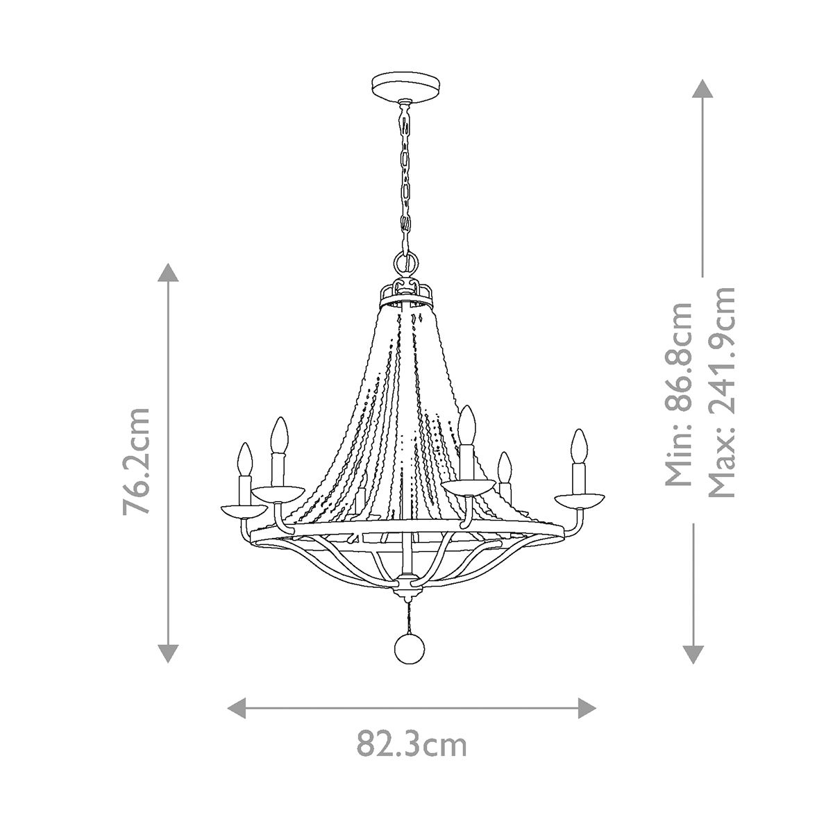 Feiss Nori 6 Light Zinc & Grey Beaded Chandelier